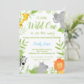 Wild One Safari Animals Baby Shower Boy Einladung (Stehend Vorderseite)