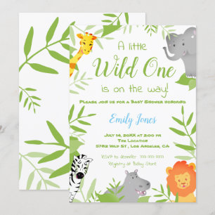 Wild One Safari Animals Baby Shower Boy Einladung
