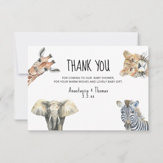 Wild One Safari Animals Baby Shower DANKE (Vorderseite)