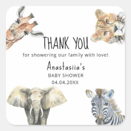 Wild One Safari Animals Baby Shower DANKE Quadratischer Aufkleber