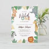 Wild One Safari Animals Baby Shower Einladung (Stehend Vorderseite)