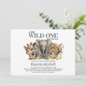 Wild One Safari Animals Baby Shower Einladung (Stehend Vorderseite)