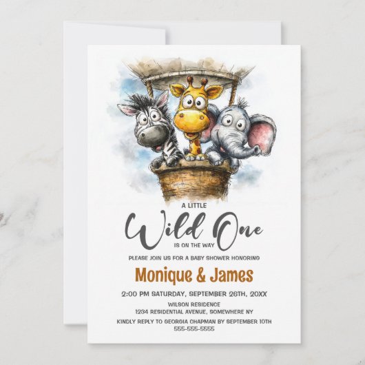 Wild One Safari Animals Baby Shower Einladung (Vorderseite)