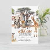 Wild One Safari Animals Baby Shower Einladung (Stehend Vorderseite)