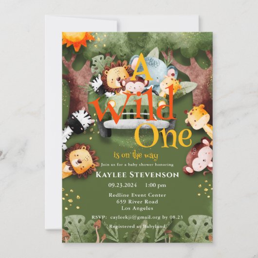 Wild One Safari Animals Baby Shower Einladung (Vorderseite)