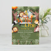 Wild One Safari Animals Baby Shower Einladung (Stehend Vorderseite)