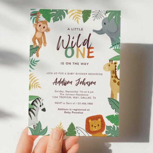 Wild One Safari Animals Baby Shower Einladung