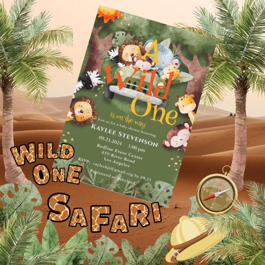 Wild One Safari Animals Baby Shower Einladung