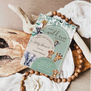 Wild One Safari Animals Baby Shower Einladung