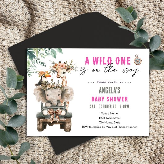 Wild One Safari Animals Baby Shower Einladung