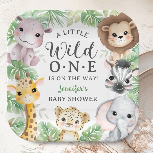 Wild One Safari Animals Baby Shower Gender Neutral Pappteller