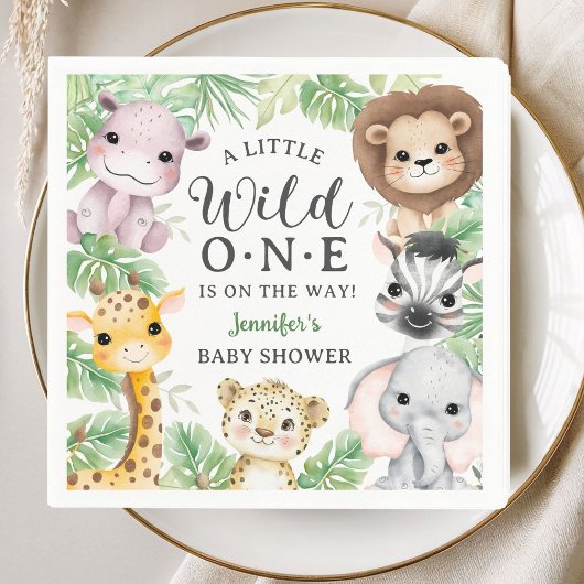 Wild One Safari Animals Baby Shower Gender Neutral Serviette