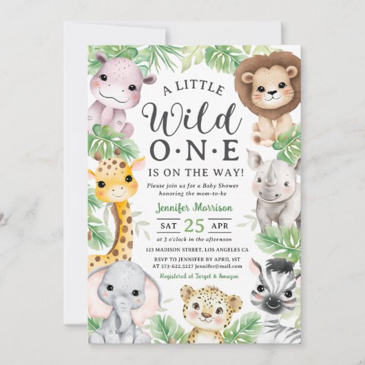 Wild One Safari Animals Baby Shower Invitation Einladung (Vorderseite)