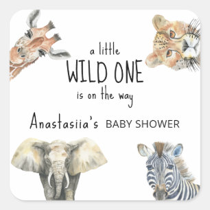 Wild One Safari Animals Baby Shower Quadratischer Aufkleber