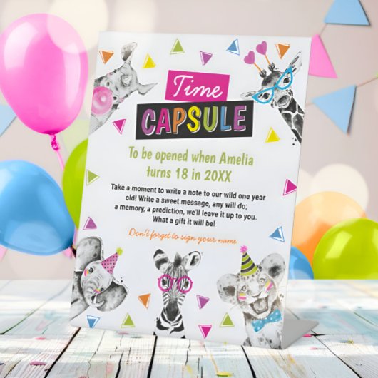 Wild One Safari Animals Birthday Time Capsule Sign Sockelschild