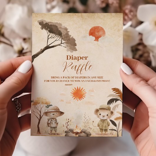 Wild One Safari Animals Boy Baby Raffle Diapper Begleitkarte