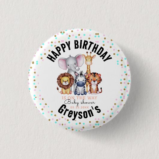 Wild One Safari Animals Boy Baby Shower Button (Vorderseite)