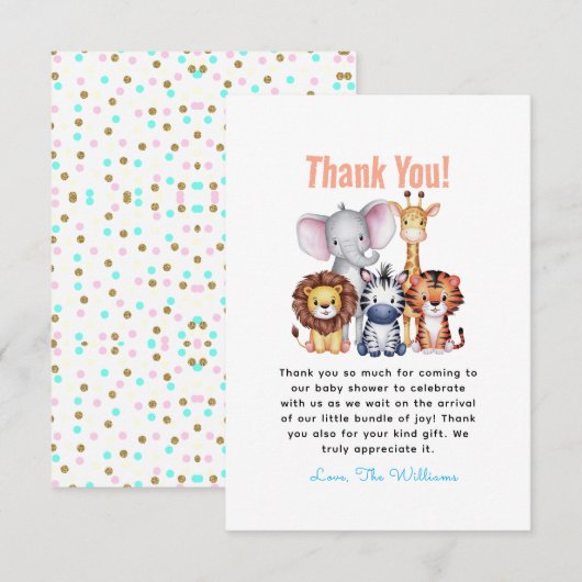 Wild One Safari Animals Boy Baby Shower Dankeskarte (Vorne/Hinten)
