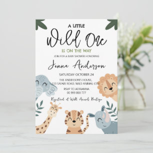 Wild One Safari Animals Boy Baby Shower Einladung