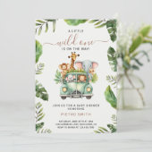 Wild One Safari Animals Boy Baby Shower Einladung (Stehend Vorderseite)