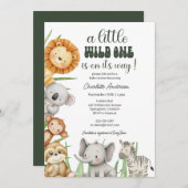 Wild One Safari Animals Boy Baby Shower Einladung (Vorne/Hinten)