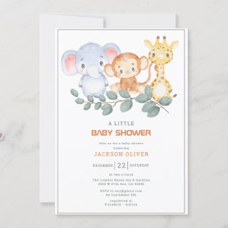 Wild One Safari Animals Boy Baby Shower Einladung