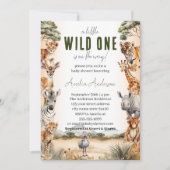 Wild One Safari Animals Boy Baby Shower Einladung (Vorderseite)