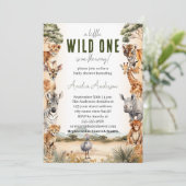 Wild One Safari Animals Boy Baby Shower Einladung (Stehend Vorderseite)