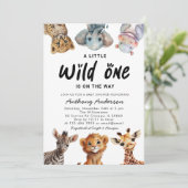 Wild One Safari Animals Boy Baby Shower Einladung (Stehend Vorderseite)