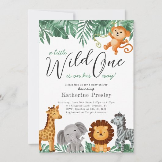 Wild One Safari Animals Boy Baby Shower Einladung (Vorderseite)