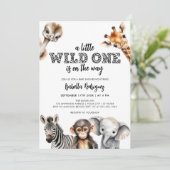 Wild One Safari Animals Boy Baby Shower Einladung (Stehend Vorderseite)