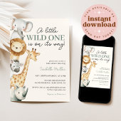 Wild One Safari Animals Boy Baby Shower Einladung