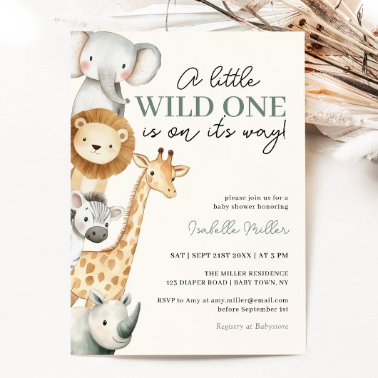 Wild One Safari Animals Boy Baby Shower Einladung