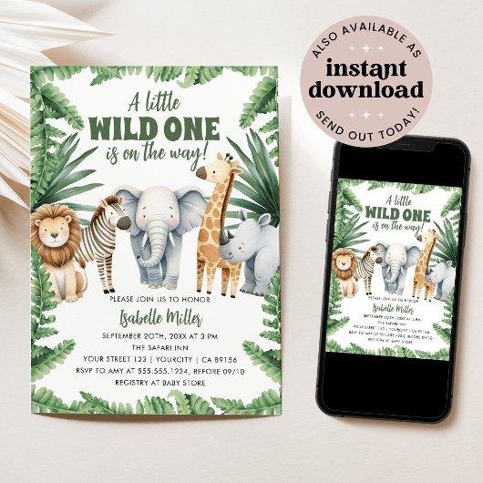 Wild One Safari Animals Boy Baby Shower Einladung