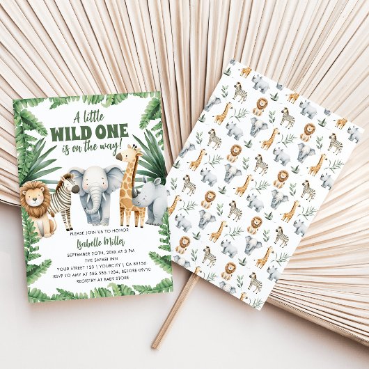 Wild One Safari Animals Boy Baby Shower Einladung