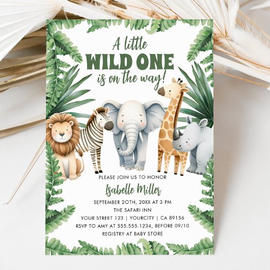 Wild One Safari Animals Boy Baby Shower Einladung