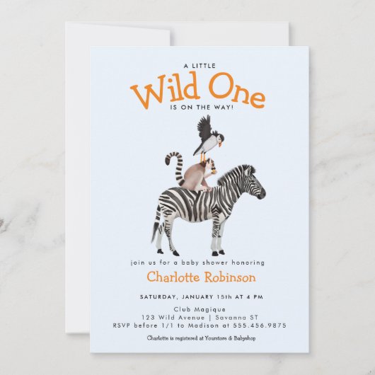 Wild One Safari Animals Boy Baby Shower Einladung (Vorderseite)