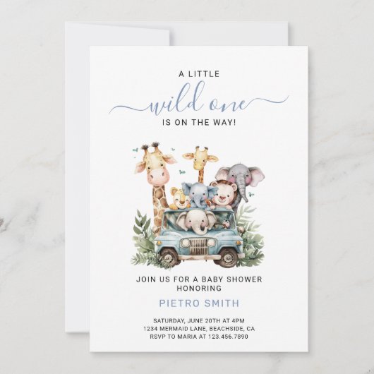 Wild One Safari Animals Boy Baby Shower Einladung (Vorderseite)