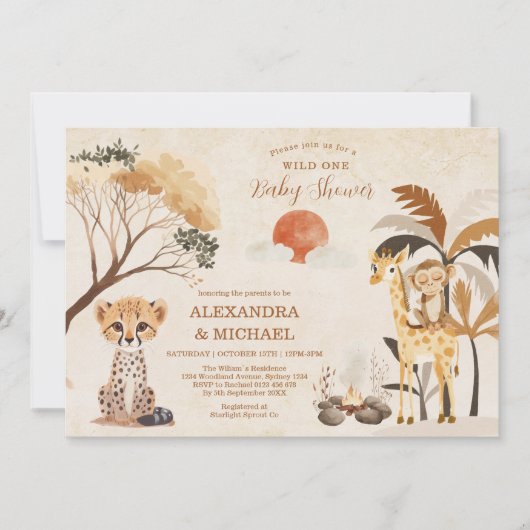 Wild One Safari Animals Boy Baby Shower Einladung (Vorderseite)