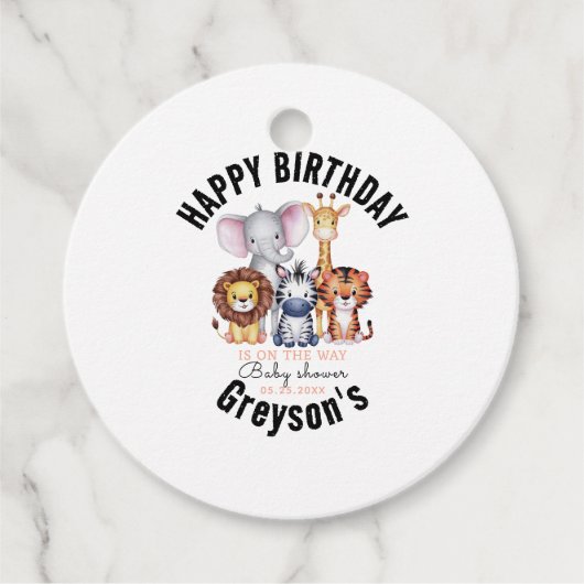 Wild One Safari Animals Boy Baby Shower Geschenkanhänger (Vorderseite)
