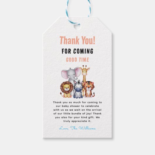 Wild One Safari Animals Boy Baby Shower Geschenkanhänger (Vorderseite)