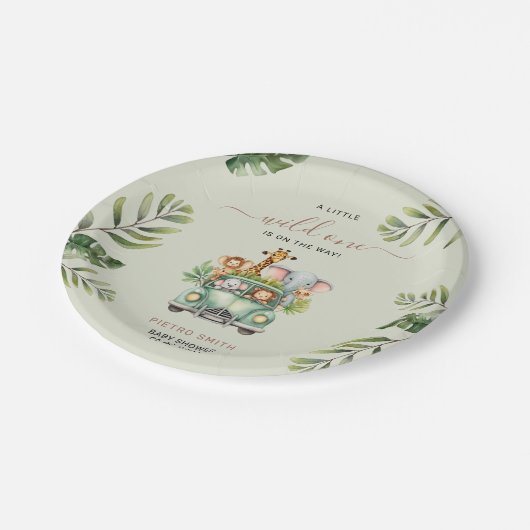 Wild One Safari Animals Boy Baby Shower Pappteller (Schrägansicht)