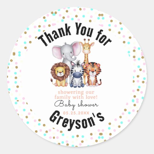 Wild One Safari Animals Boy Baby Shower Runder Aufkleber (Vorderseite)