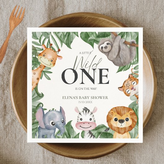 Wild One Safari Animals Boy Baby Shower Serviette