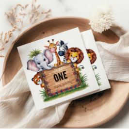 Wild One Safari Animals Boy Baby Shower Serviette