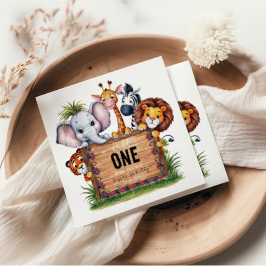Wild One Safari Animals Boy Baby Shower Serviette
