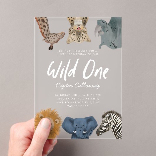 Wild One Safari Animals Boy Birthday Party Acryleinladungen (Insitu (Handheld))