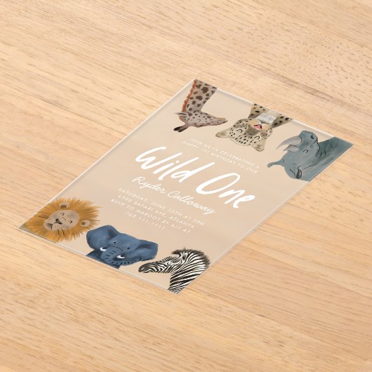 Wild One Safari Animals Boy Birthday Party Acryleinladungen (Ablage )