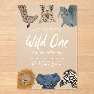 Wild One Safari Animals Boy Birthday Party Acryleinladungen