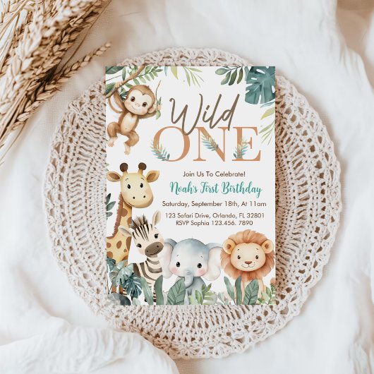 Wild One Safari Animals Boy Birthday Party Einladung